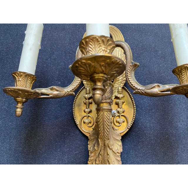 Traditional Pair of Early 20th Century Matching Serpent Brass Wall Sconces For Sale - Image 3 of 11