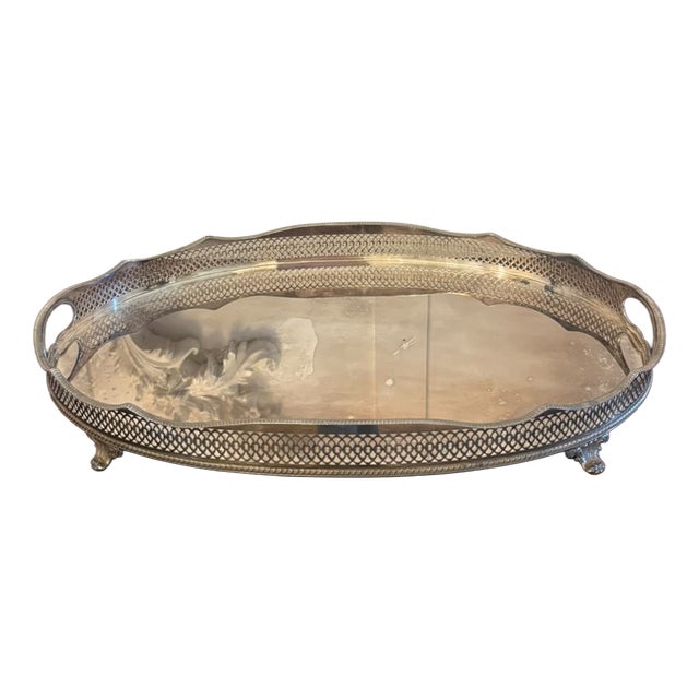 Antique Edwardian Silver Plated Gallery Tea Tray, 1905 For Sale