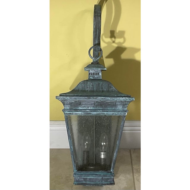Metal Single Solid Quality Brass Wall Hanging Lantern 27”high X 10”w X 12”d For Sale - Image 7 of 10