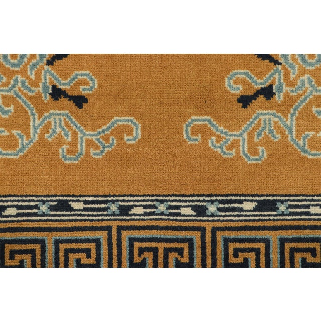 2010s Rug & Kilim’s Chinese Art Deco Style Square Rug in Gold With Floral Patterns For Sale - Image 5 of 7