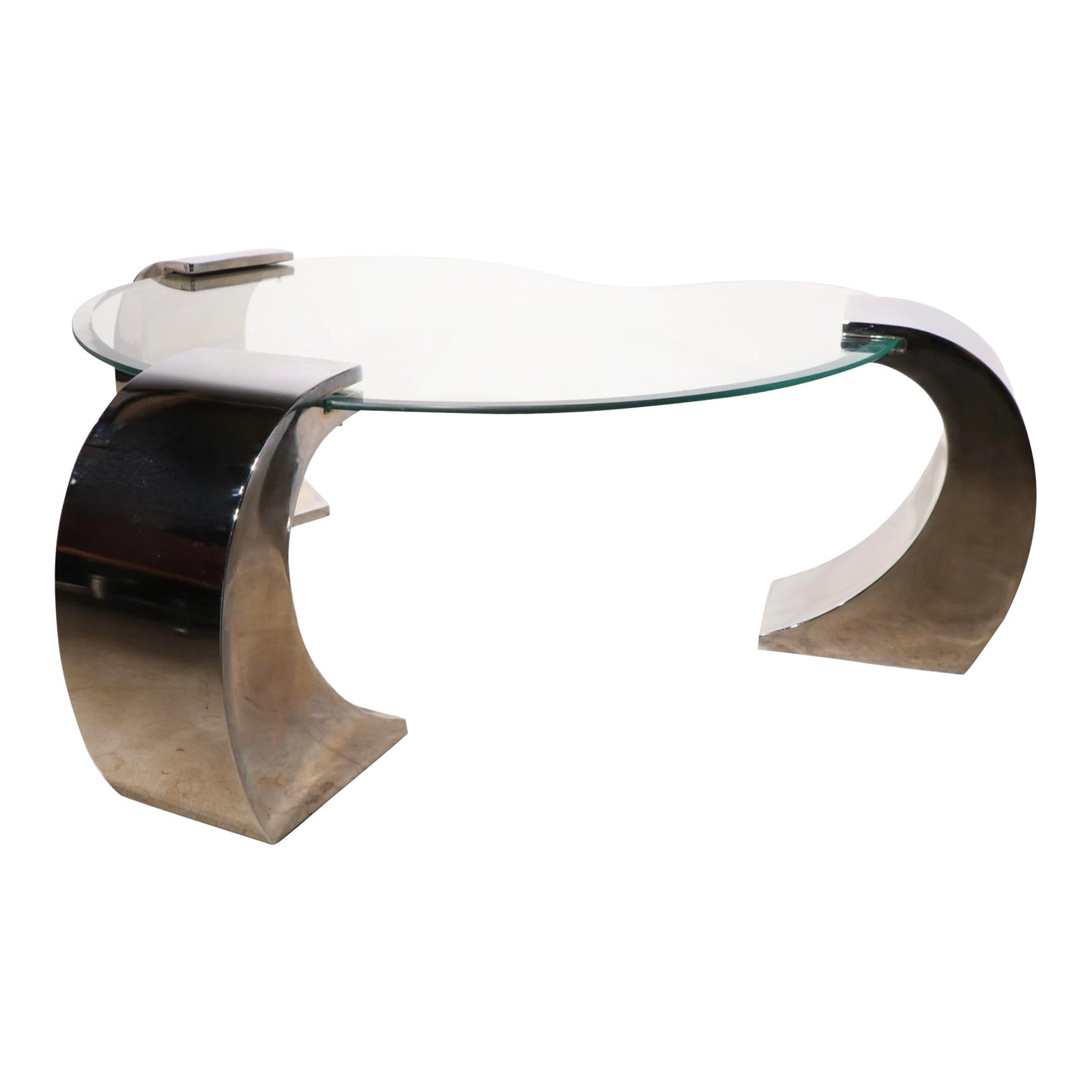 Kidney Shaped Glass and Chrome Coffee Table Chairish