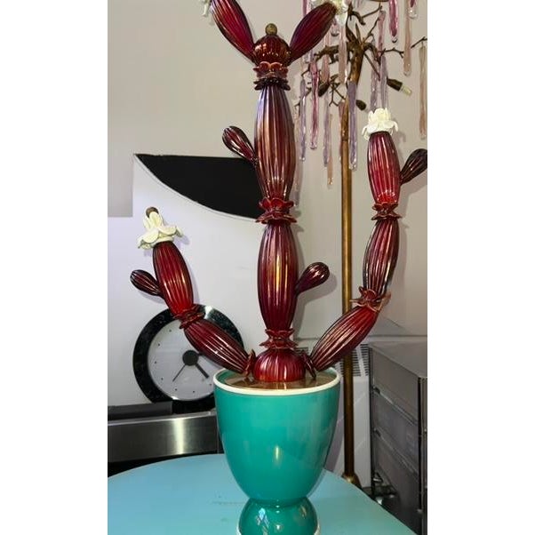 Napoleone Martinuzzi for Venini red Cactus Succulent sculpture, Signed, 1929. Exceedingly rare example of a signed Venini...