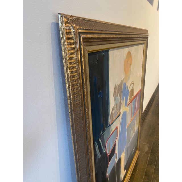 Figurative 1960s Vintage Oil Painting of Girl in Blue by Molly Schiff, Framed For Sale - Image 3 of 4