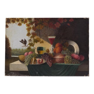 Early 20th Century European School Fruit and Wine Still Life Oil on Canvas For Sale