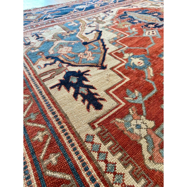 Antique Persian Serapi Carpet Handmade Oriental Rug Light Blue, Ivory, Rusty Red For Sale - Image 18 of 18