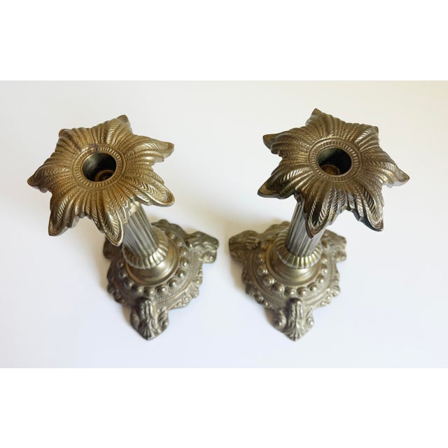 Hollywood Regency Palm Beach Style Brass Candlesticks, 1960s - A Pair For Sale - Image 3 of 11
