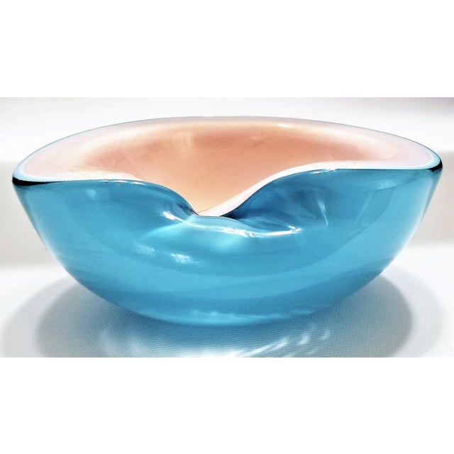 Murano Bowl by Alfredo Barbini Caribbean Blue Pink and Gold 1950s