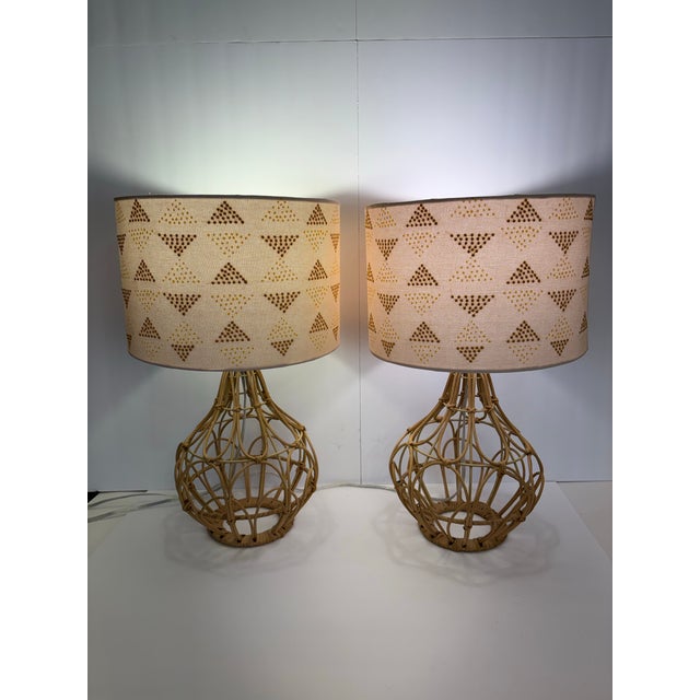 Wood Bohemian-Style Rattan Table Lamps - A Pair For Sale - Image 7 of 7