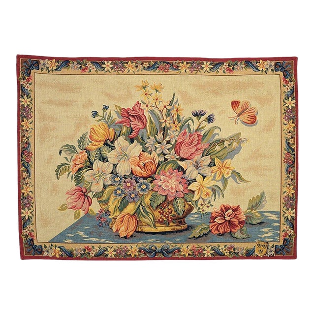 Flowerbasket - Cream Loom Woven Tapestry - 145 X 200 Cm (4'9" X 6'7") - Requires Rod Size 5 For Sale