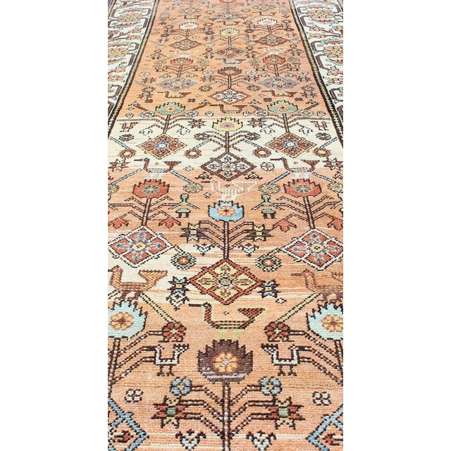 Antique Persian Bakhtiari Runner With Lattice Design in Peach and Ivory Tones 3'7 X 11'2 For Sale - Image 13 of 16