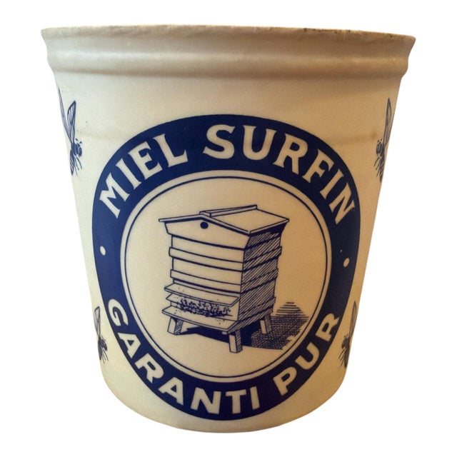 1970s French "Miel Surfin" Wax-Coated Honey Pots – Set of 4 – New Old Stock – Blue & Cream Beehive Containers Bring a...