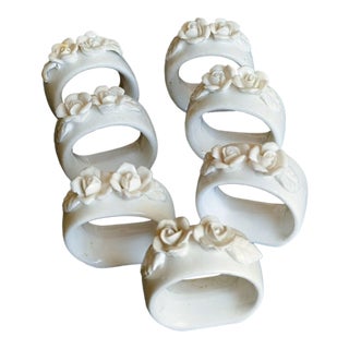 Vintage Porcelain Floral Napkin Rings, 7 For Sale