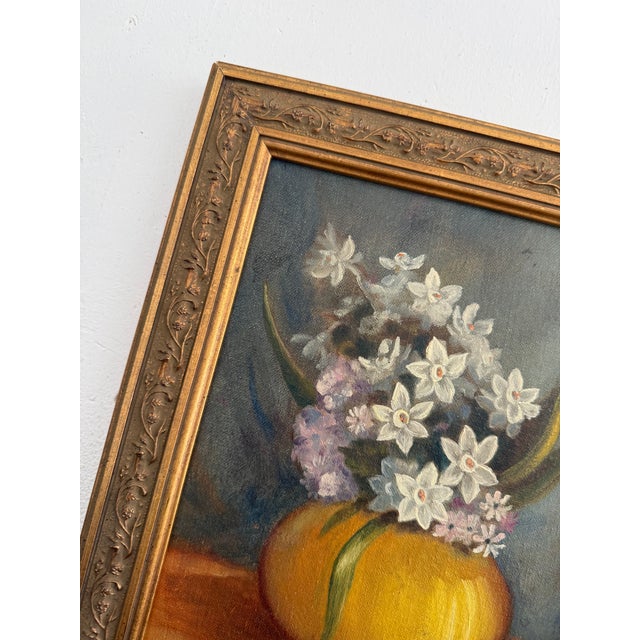 Paint Mid 20th Century Narcissus Still Life, Mid-Century Oil Painting For Sale - Image 7 of 8