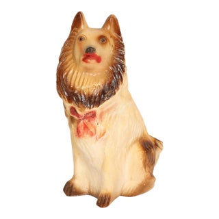 Vintage Folk Art Chalkware Carnival Chalk Brown Collie Dog Sculpture / Figurine For Sale