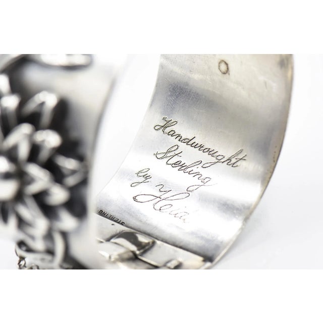 Silver Applied Flower Floral Sterling Silver Bangle Bracelet by Heidi For Sale - Image 8 of 11