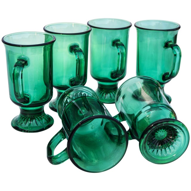 Midcentury Green Glasses, S/6 For Sale - Image 4 of 5