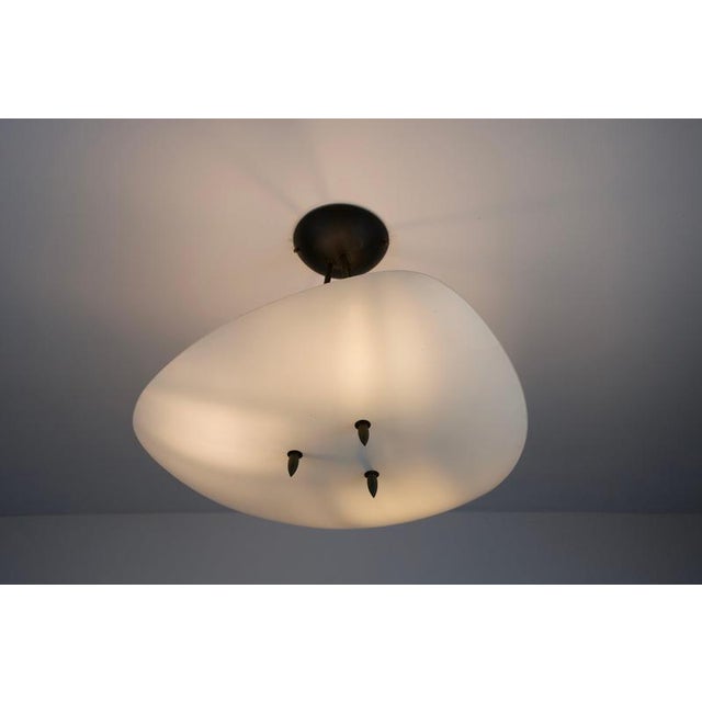 1960s Mid-Century Modern Brass and Sculptural White Glass Pendant Lamp, Italy, 1960s For Sale - Image 5 of 12