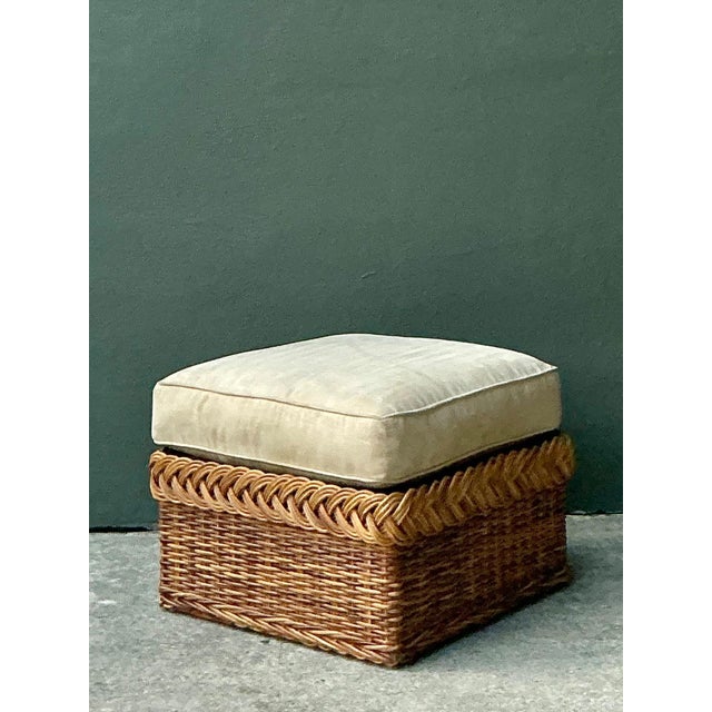 Vintage Braided Rattan Ottoman For Sale - Image 11 of 16