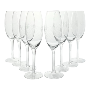 1940s Set of 8 Etched Glass Champagne Wine All Purpose Glasses