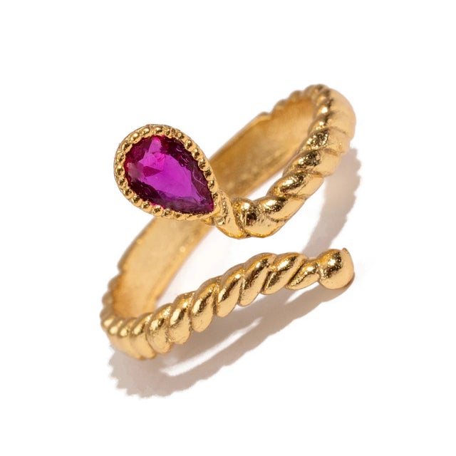 Modern Passion Teardrop Ruby Gold Adjustable Ring, Size 8 For Sale - Image 3 of 10