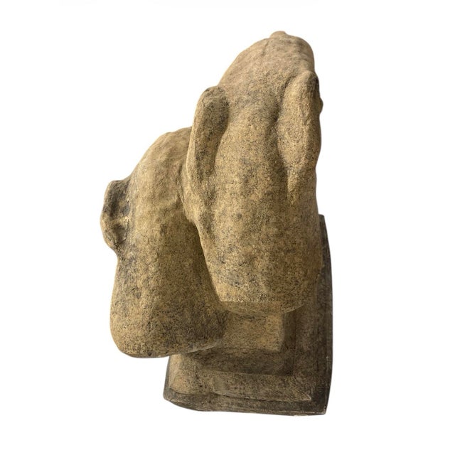 Vintage English Cast Stone Double Greyhound Bust Sculpture For Sale - Image 4 of 9