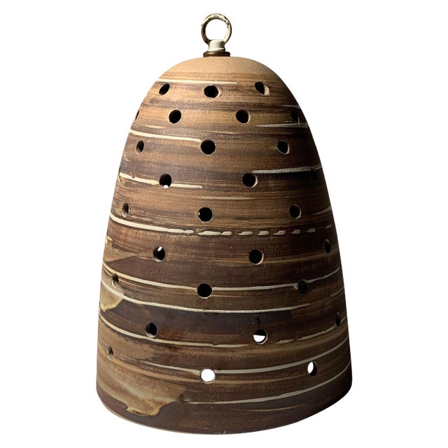 Martz Hanging Ceramic Pendant Swirl Glaze Shade Lamp Marshall Studios For Sale