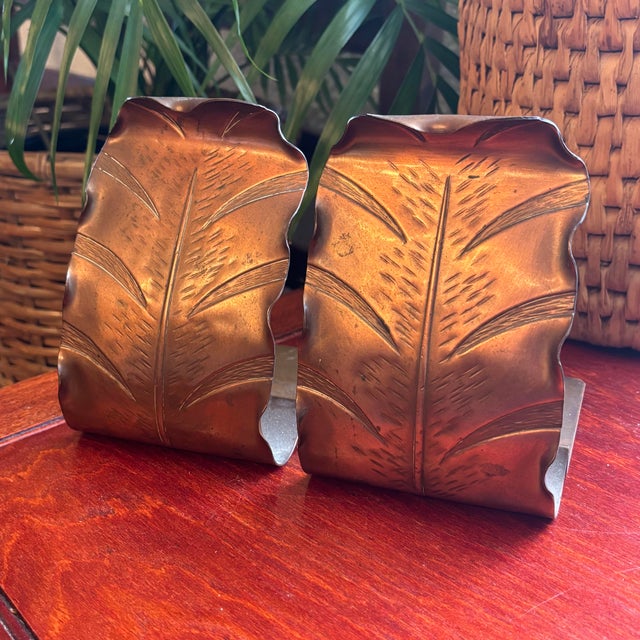 1980s Pair Copper Feather Bookends For Sale - Image 6 of 6