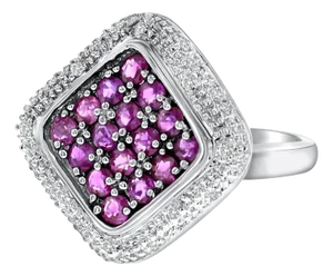 Ruby & Diamond Pave Cocktail Ring 1.15cttw 14K White Gold, Size 7