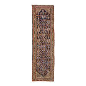 Antique Malayer Persian Wool Runner in Blue With Geometric Design