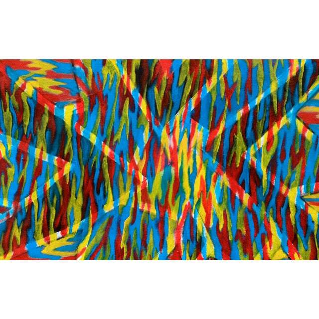 Dynamic Primary Geometric Abstract in Oil on Canvas Colorful and dynamic oil abstracted geometric composition by Ross H....