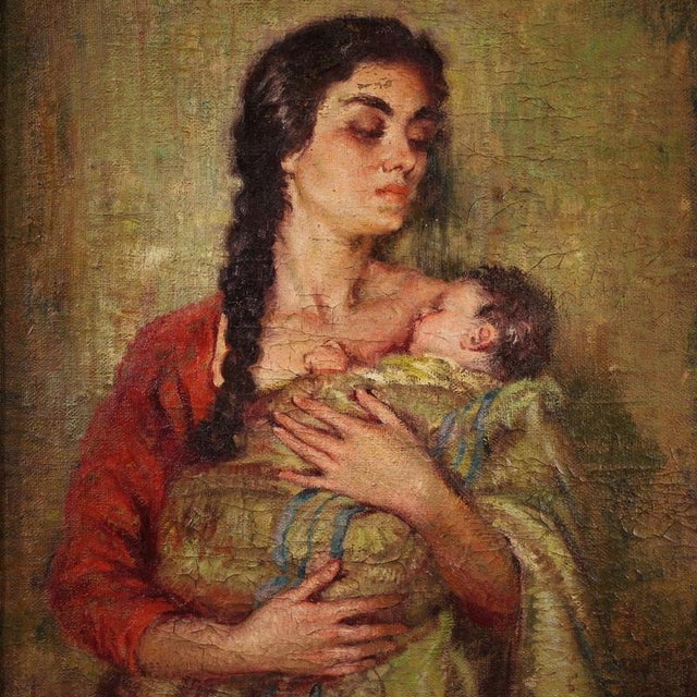 1950s Spanish Artist, Maternity, 20th Century, Oil Painting For Sale - Image 5 of 11