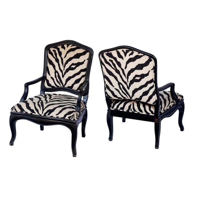 1980s Vintage Faux Zebra Upholstered Chair, Pair For Sale - Image 5 of 15