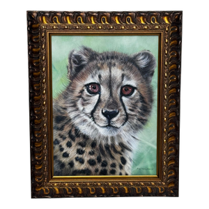 Cheetah Cub Original Oil Painting on Canvas by Pip McGarry – Framed British Wildlife Portrait Art