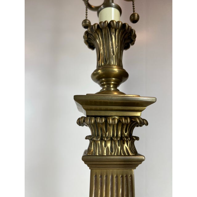 Mediterranean Vintage Decorative Crafts Inc. Fluted Columns Corinthian Capitals Solid Brass Buffet 38" Table Lamps -a Pair For Sale - Image 3 of 12