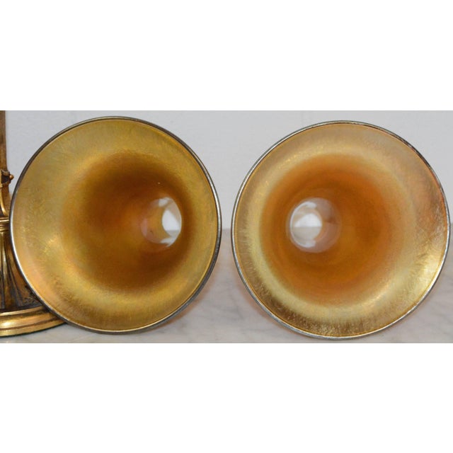 Bronze Pair of Art Deco Bronze Lamps With Iridescent Shades For Sale - Image 8 of 11