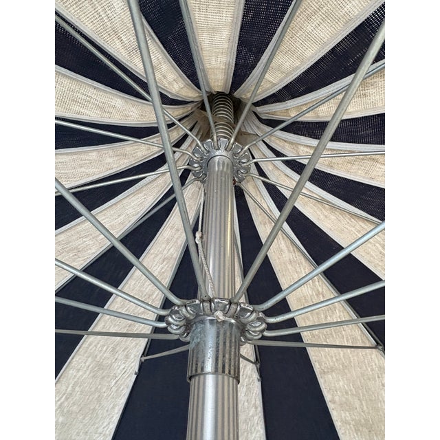 Mid Century Fringed Patio Umbrella With Base For Sale - Image 10 of 12