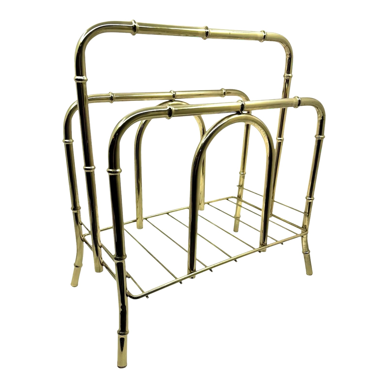 1970s Vintage Brass Bamboo Magazine Rack | Chairish