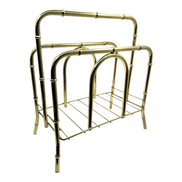 1970s Vintage Brass Bamboo Magazine Rack For Sale