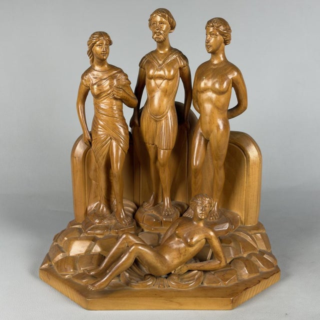 Art Deco Style Carved Wood Sculpture Group from Scurati, 1950s For Sale - Image 17 of 17