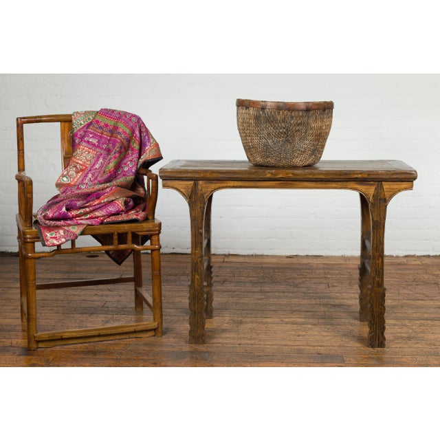 Asian 19th Century Antique Console Table with Textured Legs For Sale - Image 3 of 12