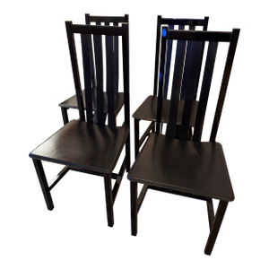 1980s Set of 4 Postmodern Black Wood and Leather Strap Dining Chairs