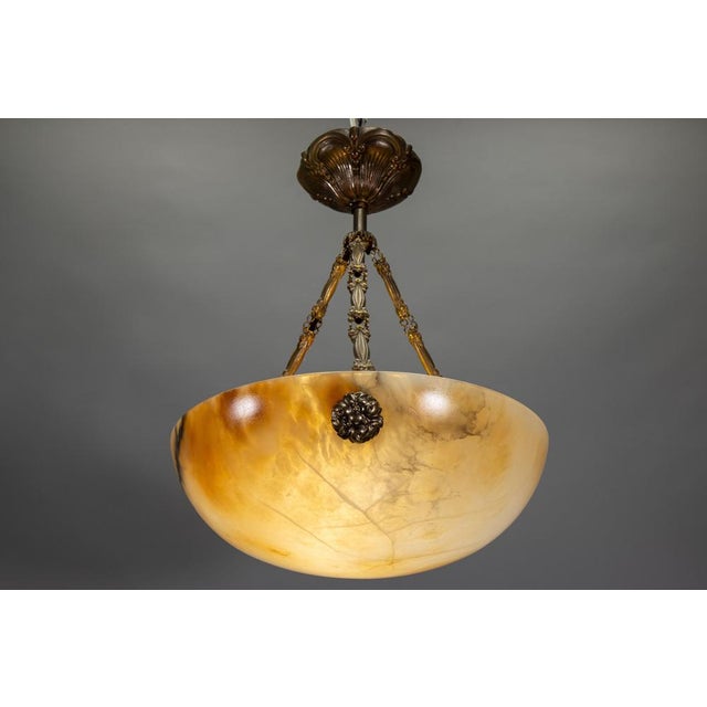 French Art Deco Cream Alabaster and Brass Pendant Light, 1920s For Sale - Image 16 of 18