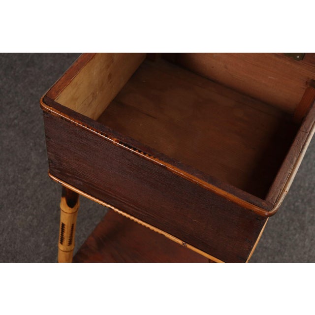 Antique Aesthestic Movement Stained Oak Sewing / Decorative Box on Bamboo Stand For Sale - Image 11 of 12