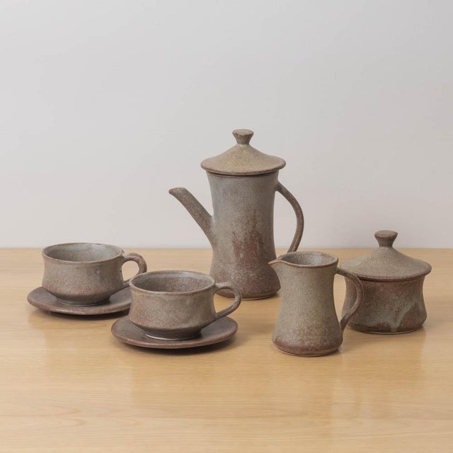 1960s French Stoneware Ceramic Coffee Set- 7 Pieces For Sale - Image 4 of 18