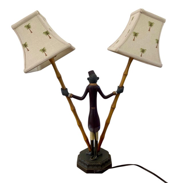 Brown Vintage Bellhop Monkey Bamboo Table Lamp For Sale - Image 8 of 12