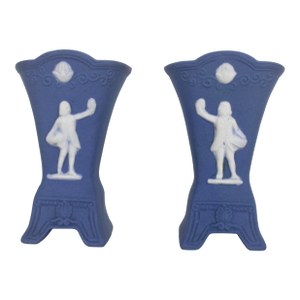 Vintage Blue and White Jasperware Mini Vases, Wedgwood Style Miniature