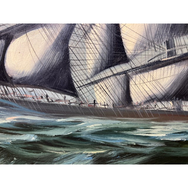Listed Artist Renato Longanesi Large Italian Oil Painting Tall Ship Seascape For Sale - Image 10 of 10