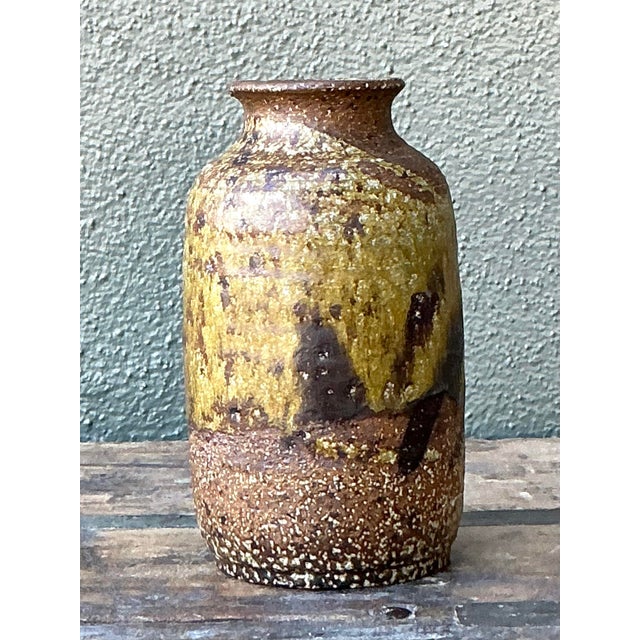 Vintage Boho Original Glazed Ceramic Vase For Sale - Image 4 of 10