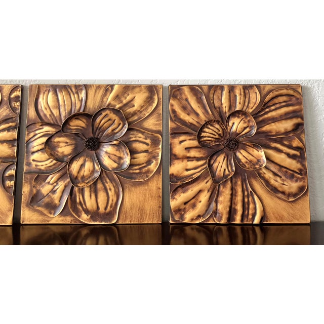 2020s Circa 2016 Applied Bas & High Relief-Style Metal Hibiscus Petals & Pistils Wall Art Plaques – Set of 3 For Sale - Image 5 of 17