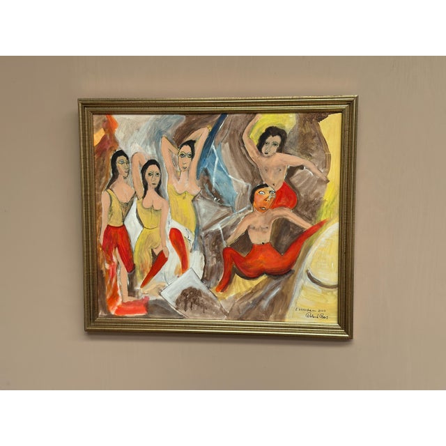 Original Contemporary Swedish Oil on Canvas – “Estraden” by Roland Roos (2003) – Vintage & Framed – 57.5 × 66 cm (22.6" ×...